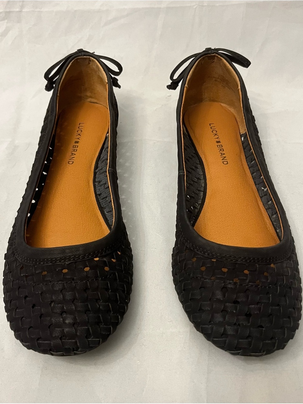 Lucky Brand Black Woven Ballet Flats with Bow Accent 7.5